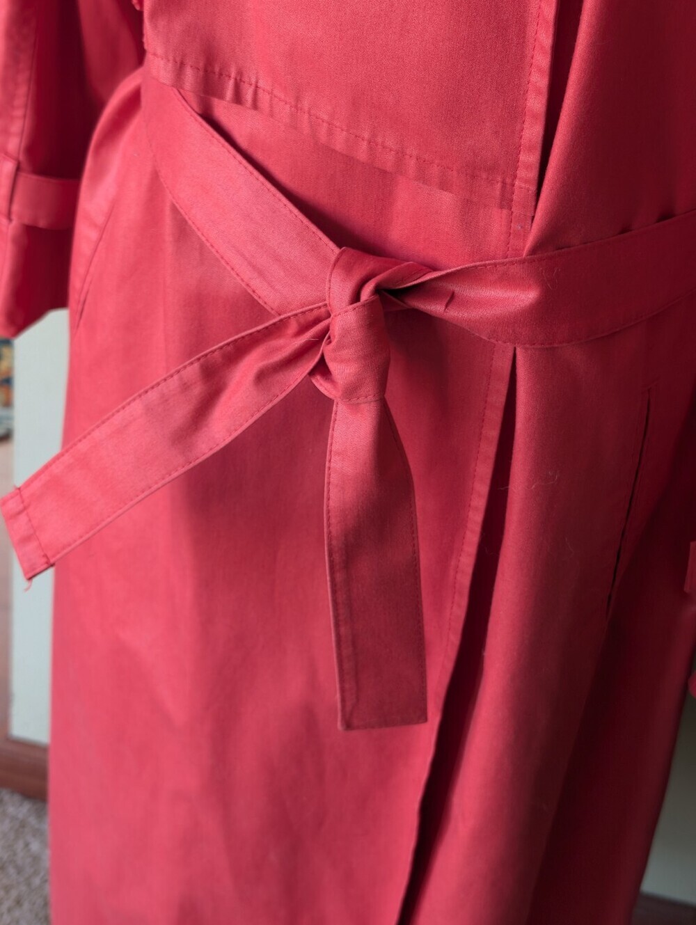 London Fog Women's Vintage Size 12 Red Belted Button Front Trench Coat - Picture 5 of 16